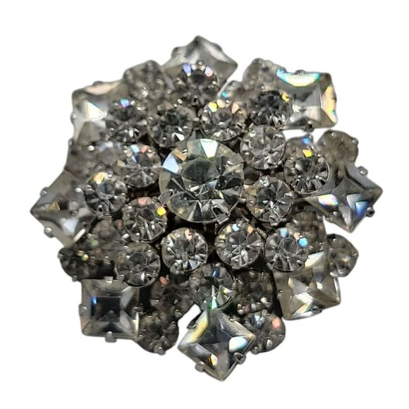 Sparkling Rhinestone Snowflake Brooch Vintage Layered 1940s Design Clear Stones - Picture 5 of 13